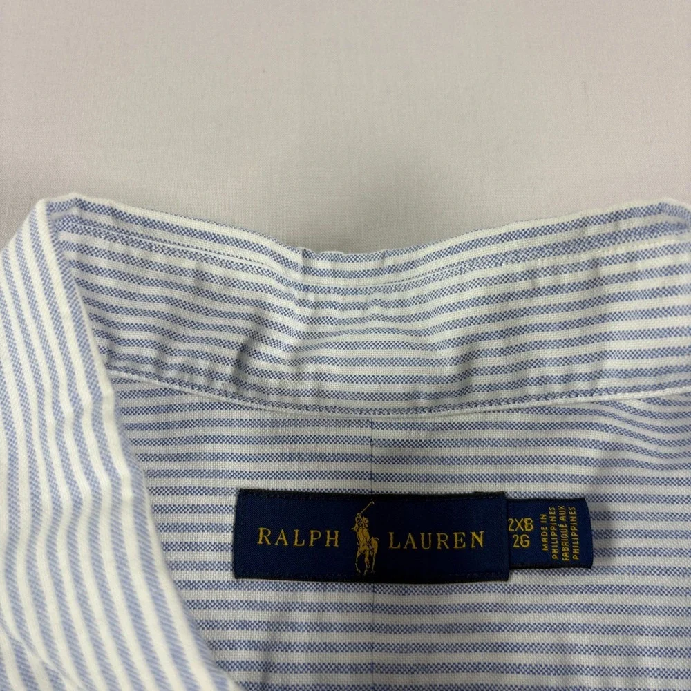 Polo Ralph Lauren Shirt Mens 2XB Big Blue Striped Flesh Pony Button Up